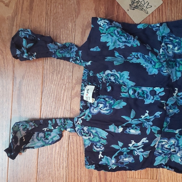 Floral Ruffle Sleeve Strap Dress Girls Blue Casual - Picture 5 of 8